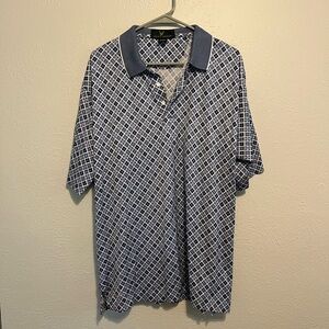 Lyle & Scott Vintage Polo Shirt Mens XL Made in USA Cotton Blue Geometric